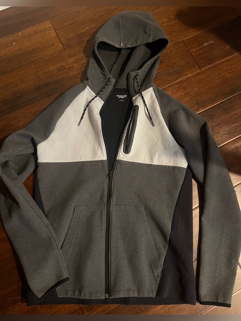 Men’s Small Old Navy Hooded Zip-Up Jacket in Gray, Black, Light Gray